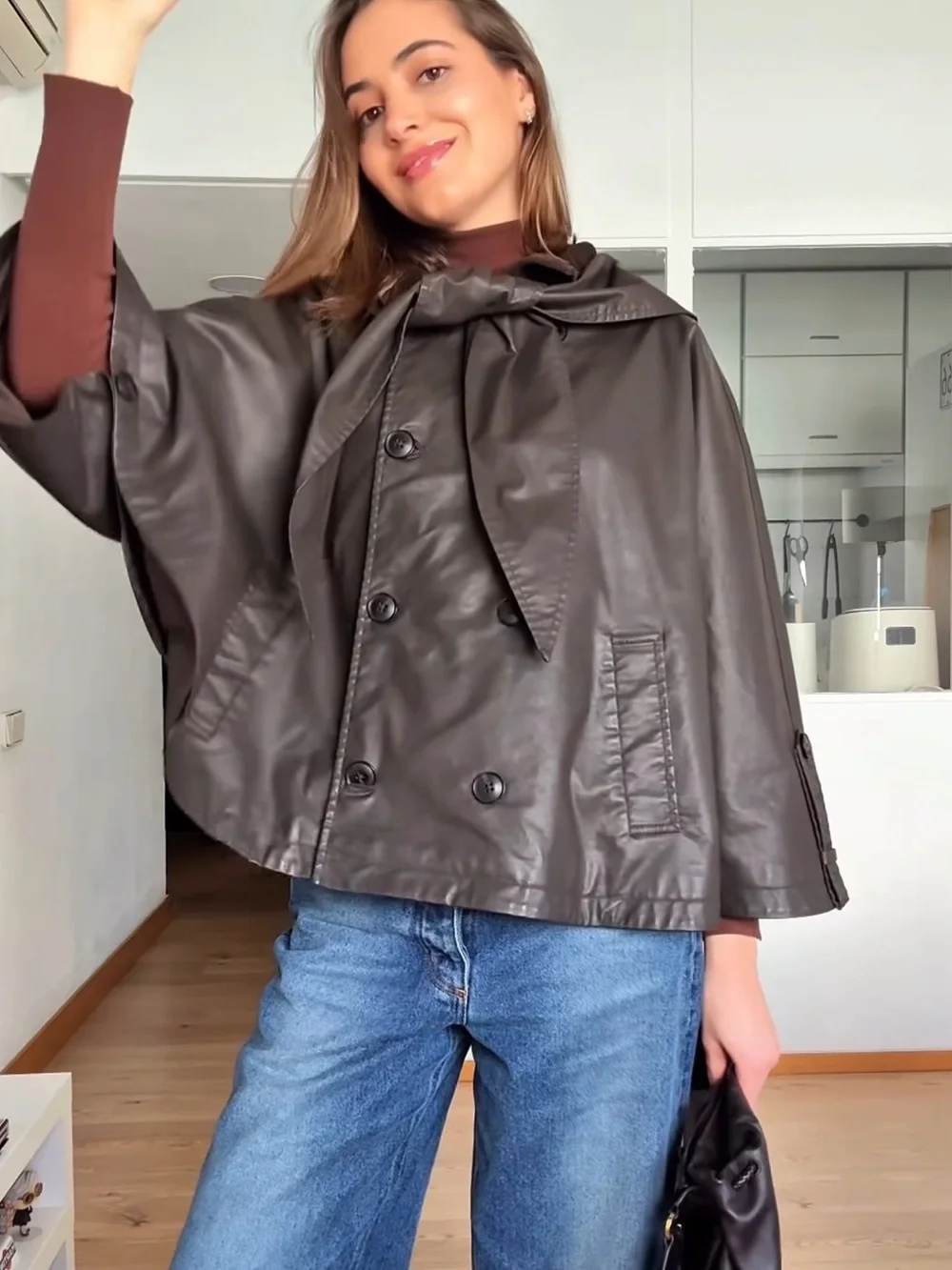 ZARA WAXED CAPE COAT